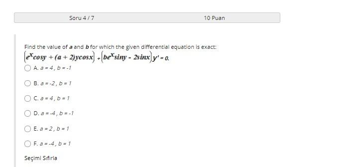 Solved Soru Puan Find The Value Of A And B For Which Chegg