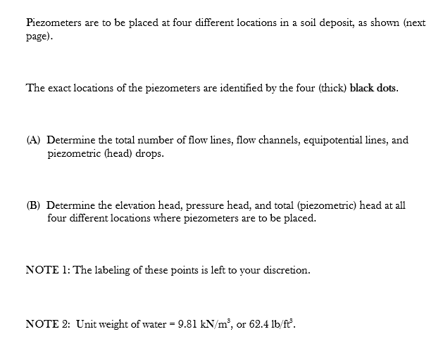 Solved Piezometers Are To Be Placed At Four Different Chegg