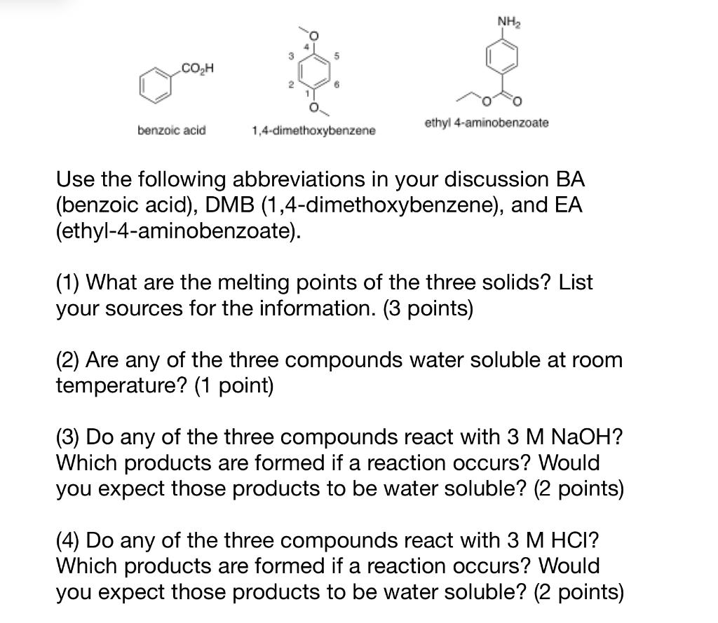 Solved NH2 3 5 COZH 2 6 1 Benzoic Acid Ethyl 4 Aminobenzoate Chegg