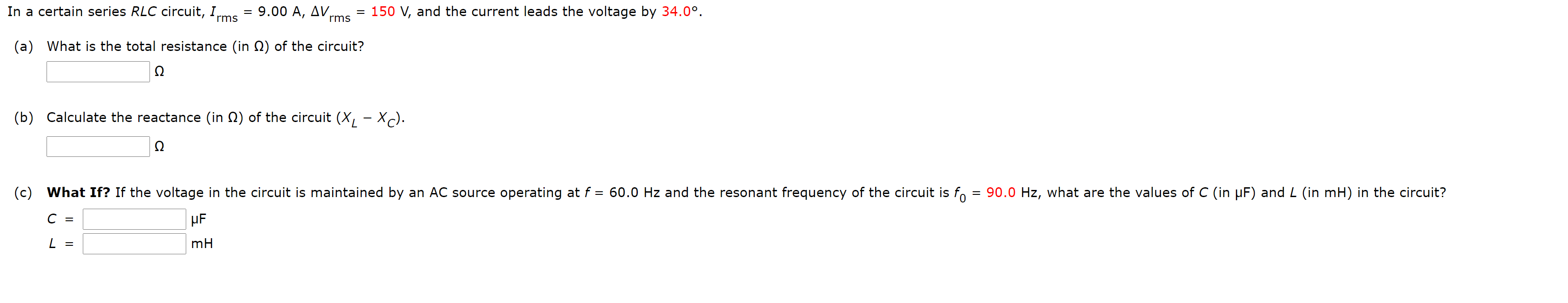 Solved In A Certain Series Rlc Circuit Irms A Av Chegg