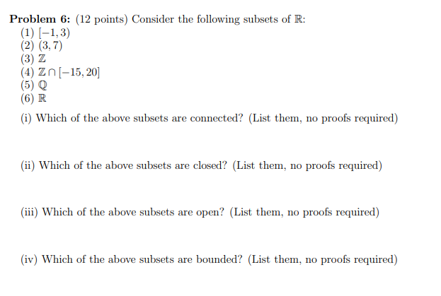 Solved Problem Points Consider The Following Subsets Chegg