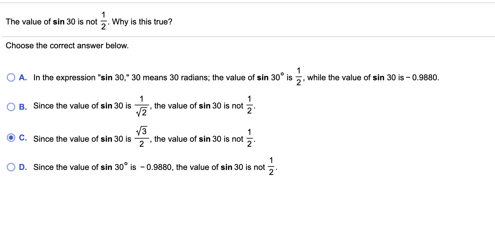 Solved The Value Of Sin Is Not Why Is This True Chegg