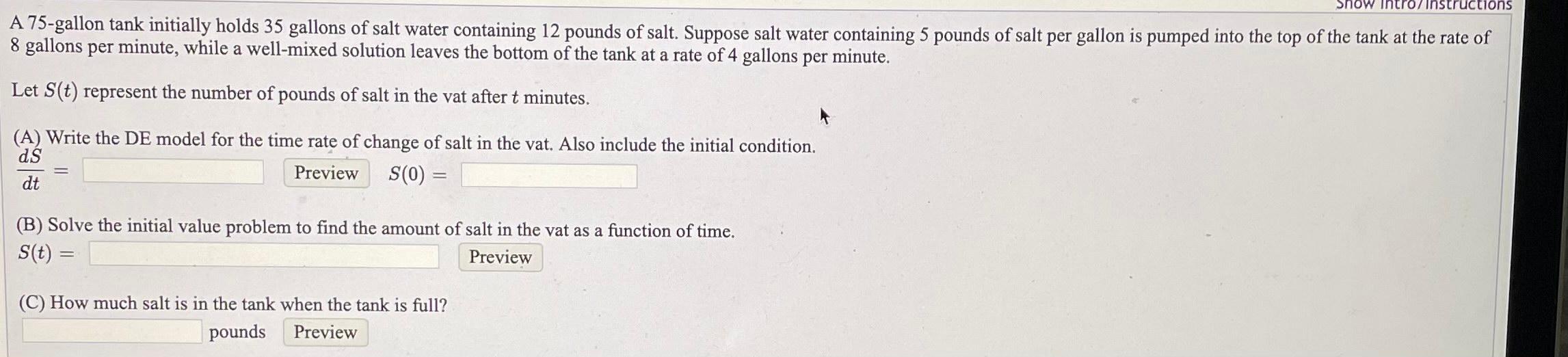 Solved Show Intro Instructions A 75 Gallon Tank Initially Chegg