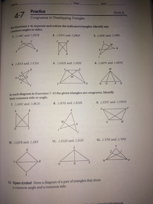 Solved Class Date Name 4 7 Practice Form G Congruence In Chegg