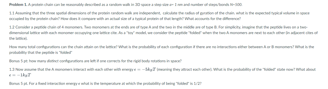 Solved Problem A Protein Chain Can Be Reasonably Chegg