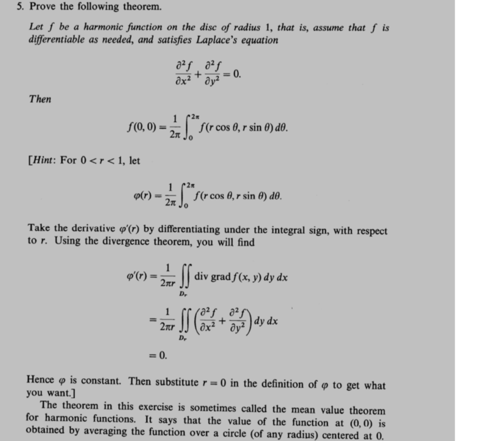 Prove The Following Theorem Let F Be A Harmonic Chegg