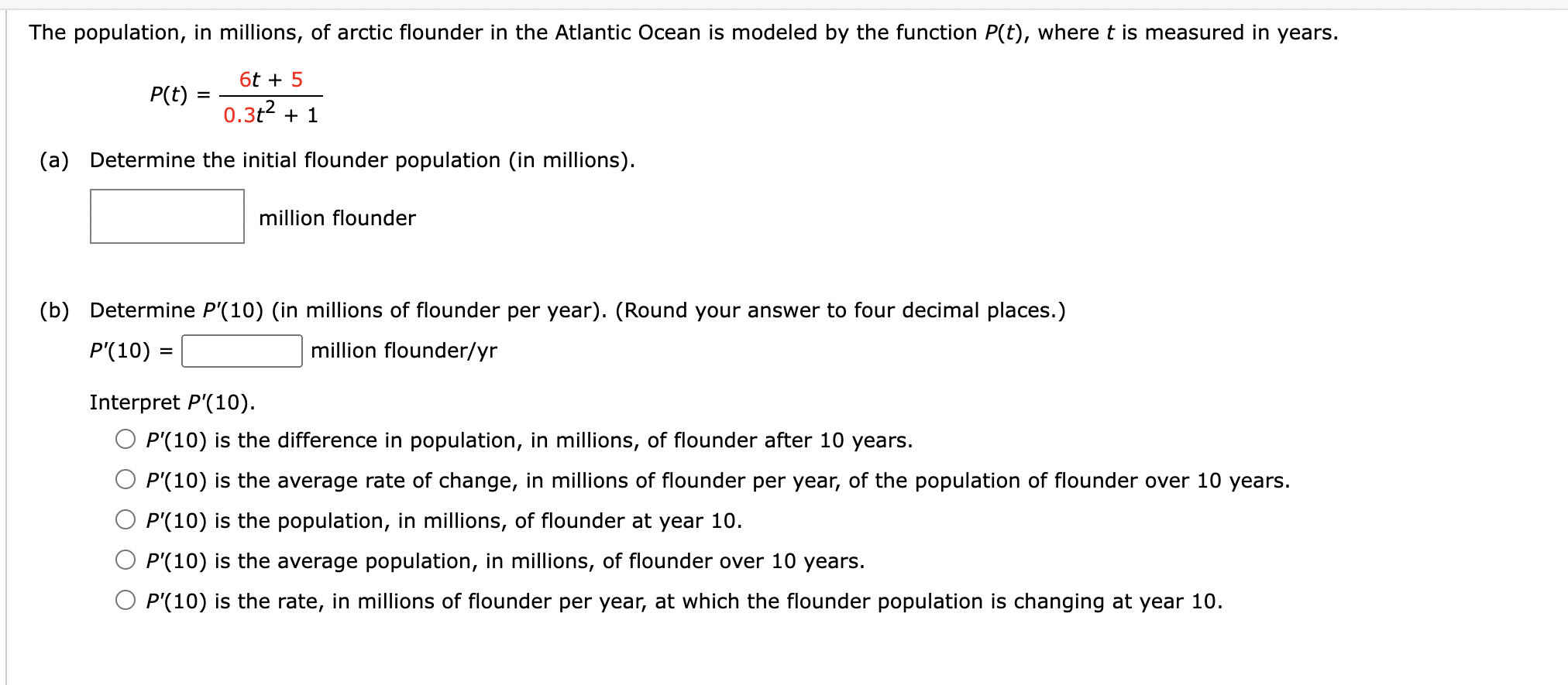 Solved The Population In Millions Of Arctic Flounder In Chegg