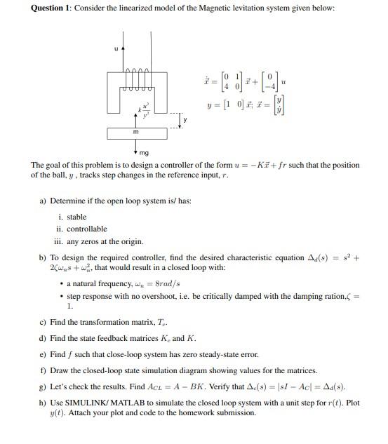 Solved Question Consider The Linearized Model Of The Chegg