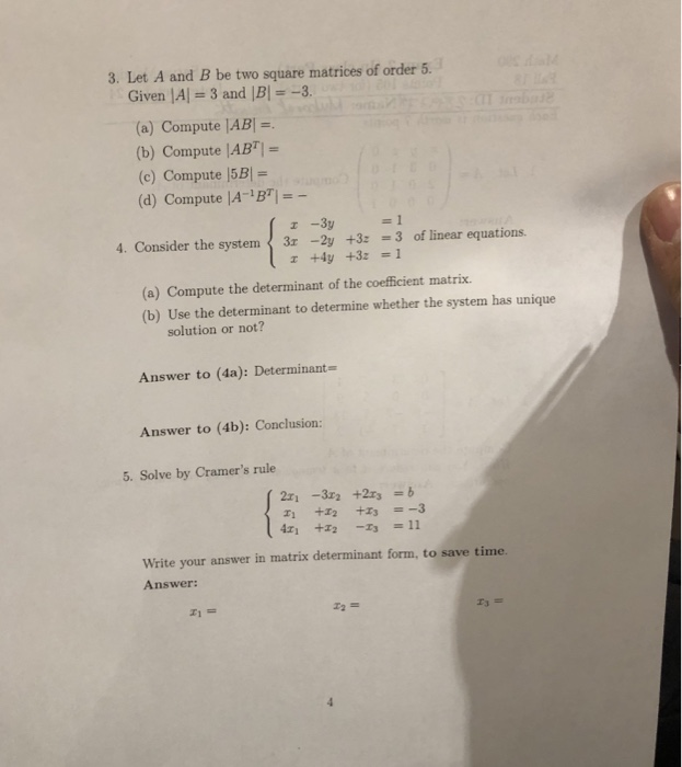 Solved Let A And B Be Two Square Matrices Of Order Chegg