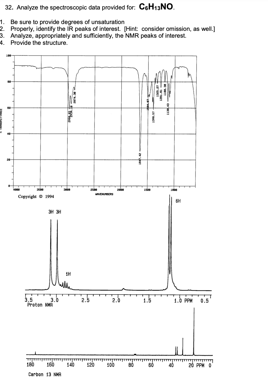 Solved 32 Analyze The Spectroscopic Data Provided For Chegg