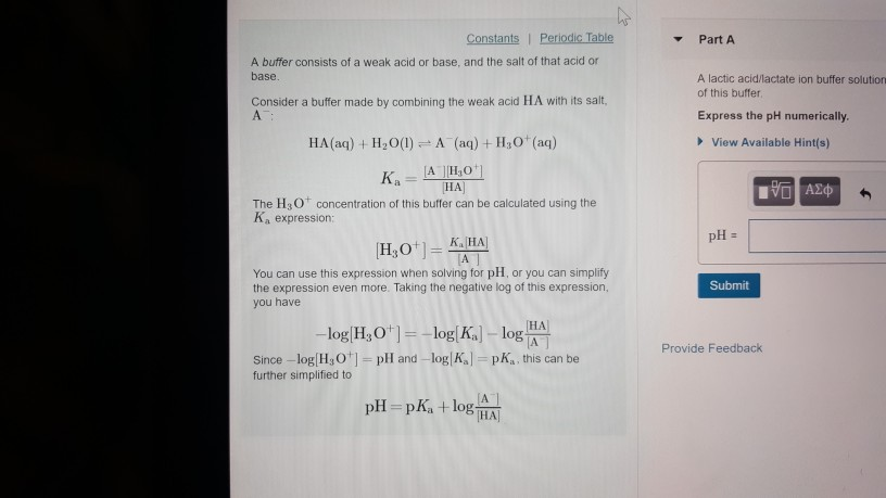 Solved Part A A Lactic Acid Lactate Ion Buffer Solution Chegg