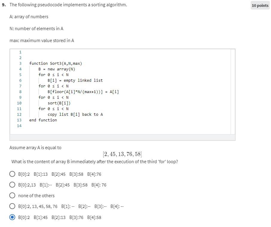 Solved The Following Pseudocode Implements A Sorting