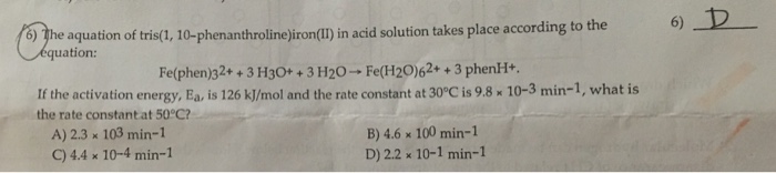 Solved The Equation Of Tris Phenanthroline Iron Ii Chegg