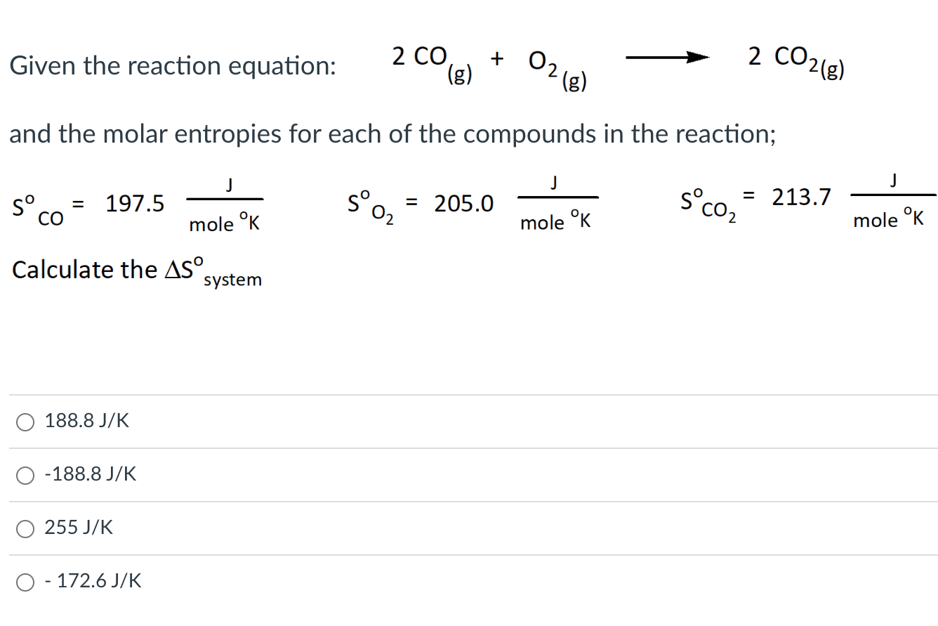 Solved Given The Reaction Equation Co G O G Co G Chegg