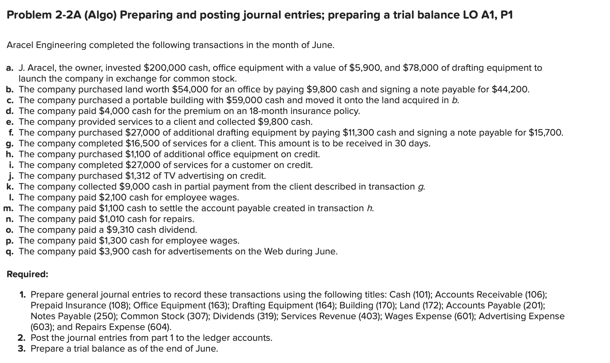 Solved Problem A Algo Preparing And Posting Journal Chegg