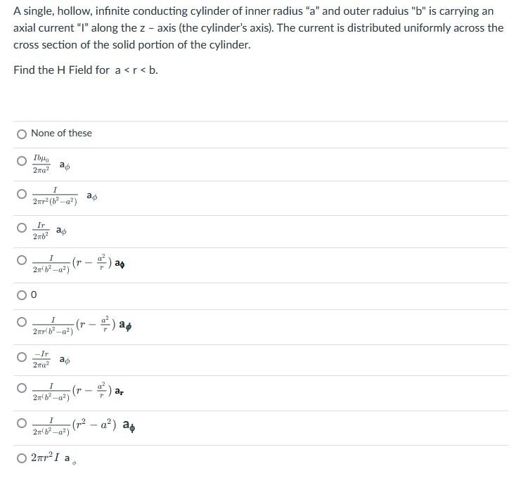 Solved A Single Hollow Infinite Conducting Cylinder Of Chegg