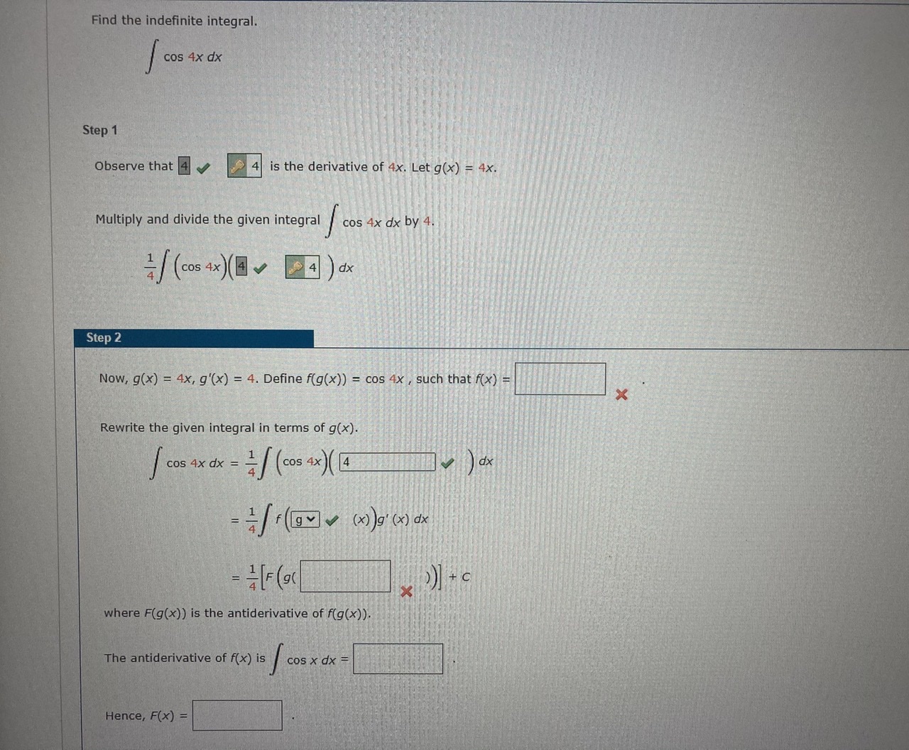 Solved Find The Indefinite Integral Cos Xdx Step Observe Chegg