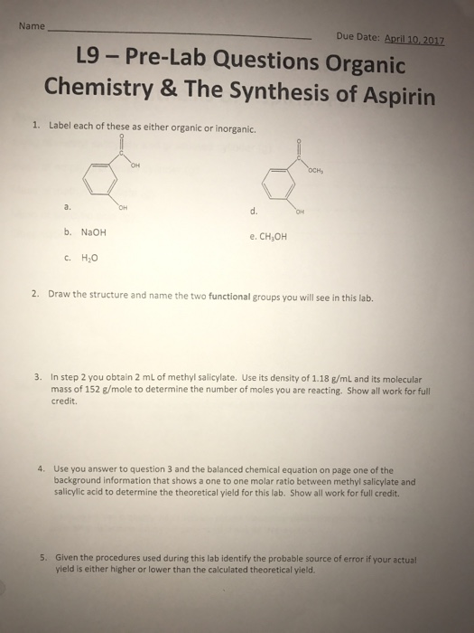 What is the chemical equation for the synthesis of aspirin?