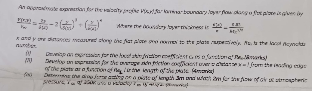 Solved An Approximate Expression For The Velocity Profile Chegg