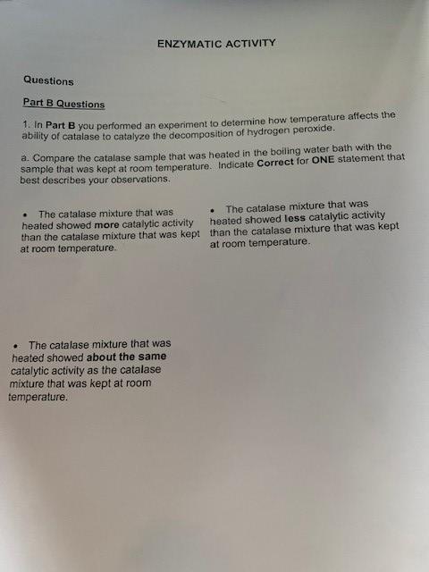 Solved Enzymatic Activity Data Sheet A Extraction Of Chegg