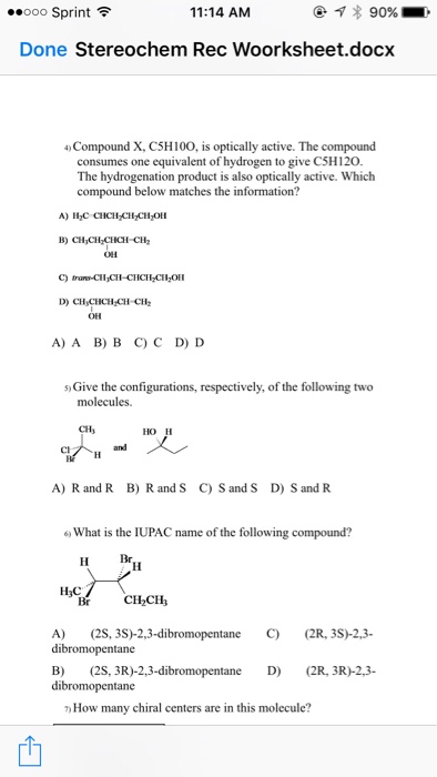 Solved Compound X C5H100 Is Optically Active The Compound Chegg