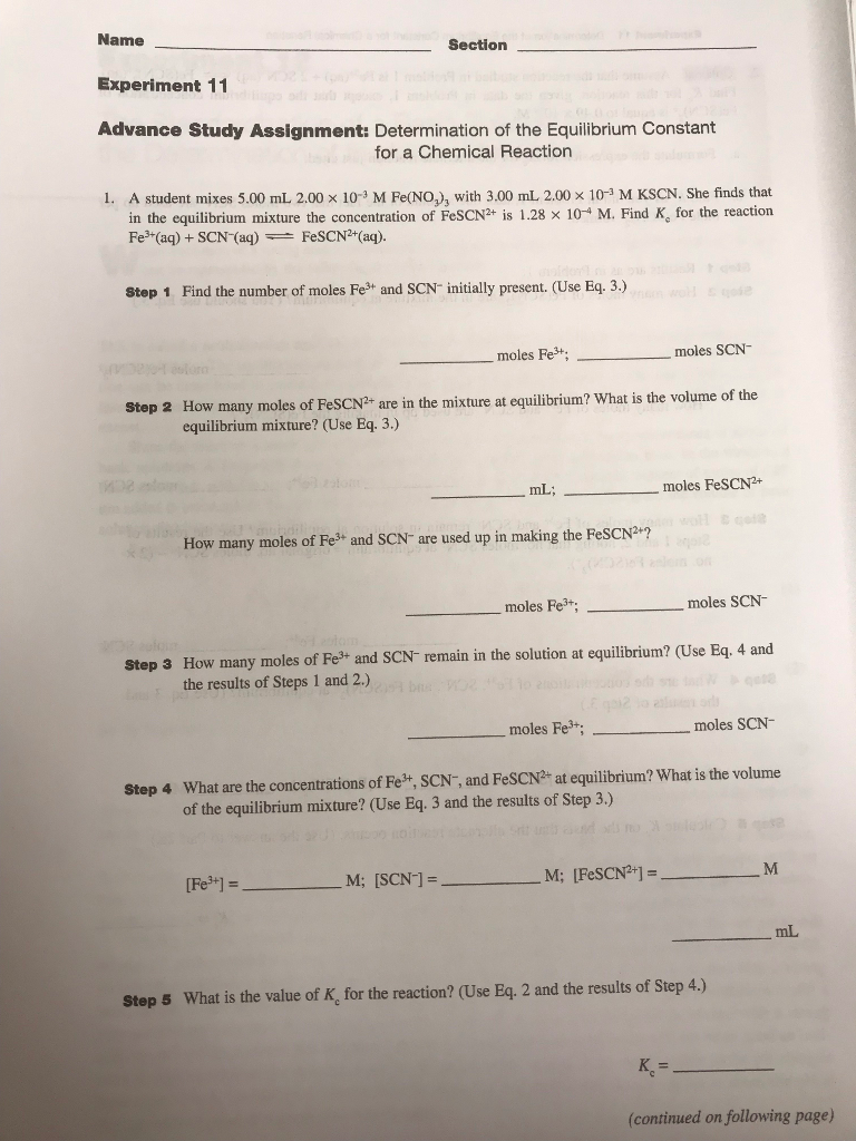 Solved Name Section Experiment Advance Study Assignment Chegg