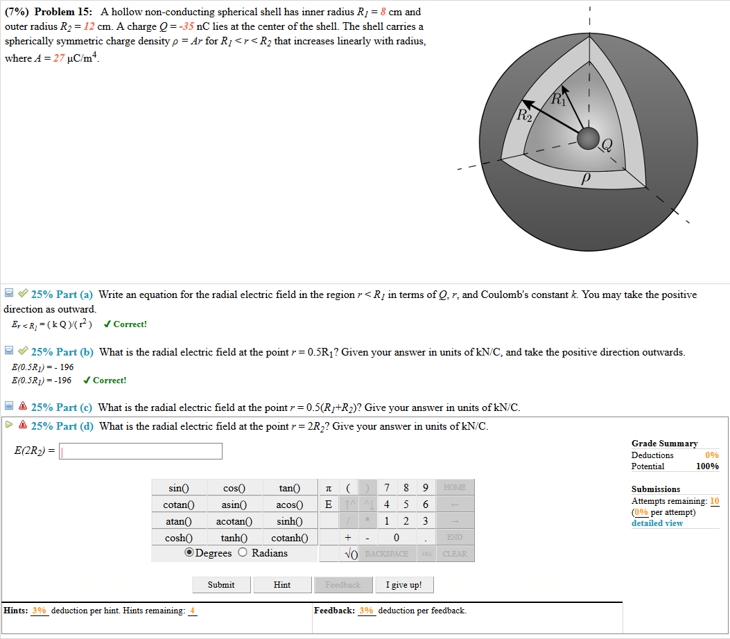 Solved 7 Problem 15 A Hollow Non Conducting Spherical Chegg