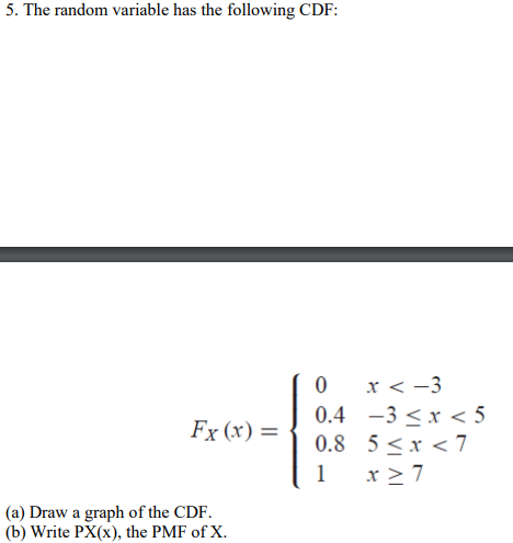 Solved 5 The Random Variable Has The Following CDF Chegg