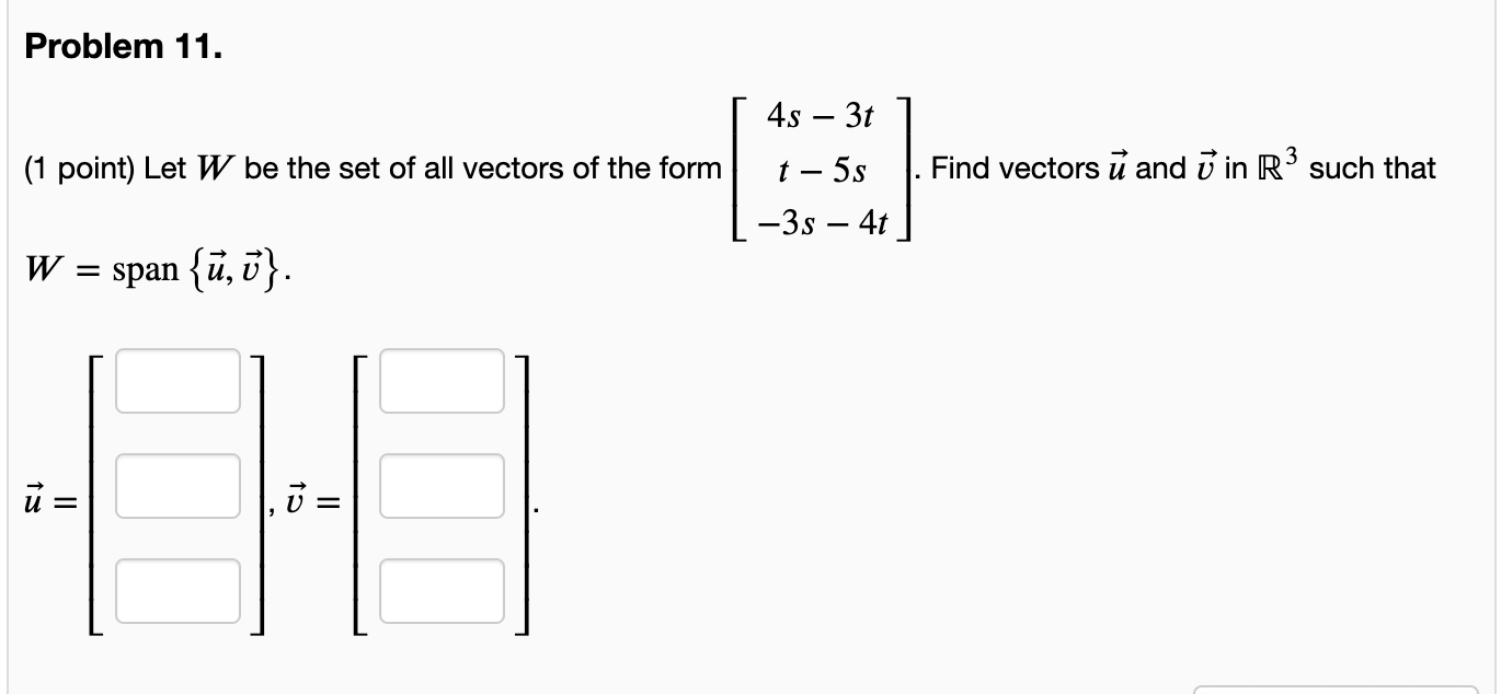 Solved Problem Point Let W Be The Set Of All Vectors Chegg