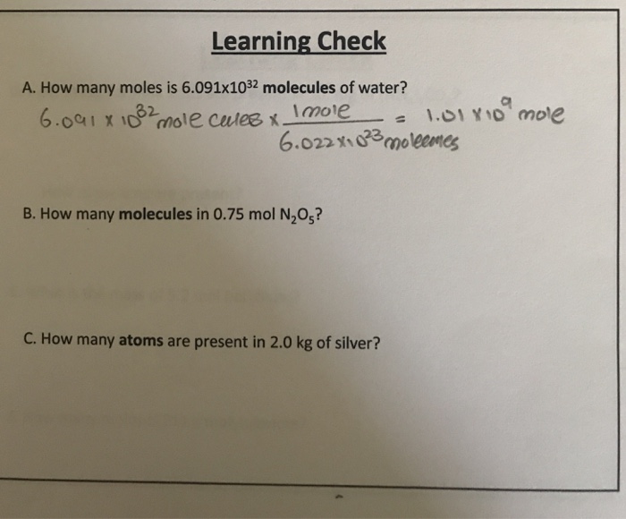 Solved Learning Check A How Many Moles Is X Chegg