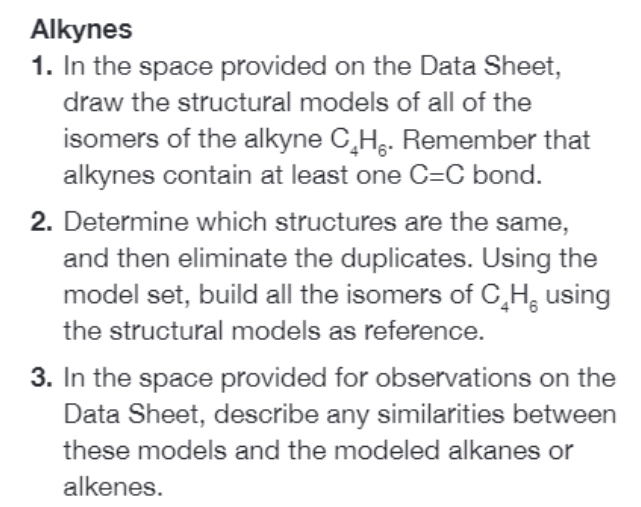 Solved Alkynes 1 In The Space Provided On The Data Sheet Chegg