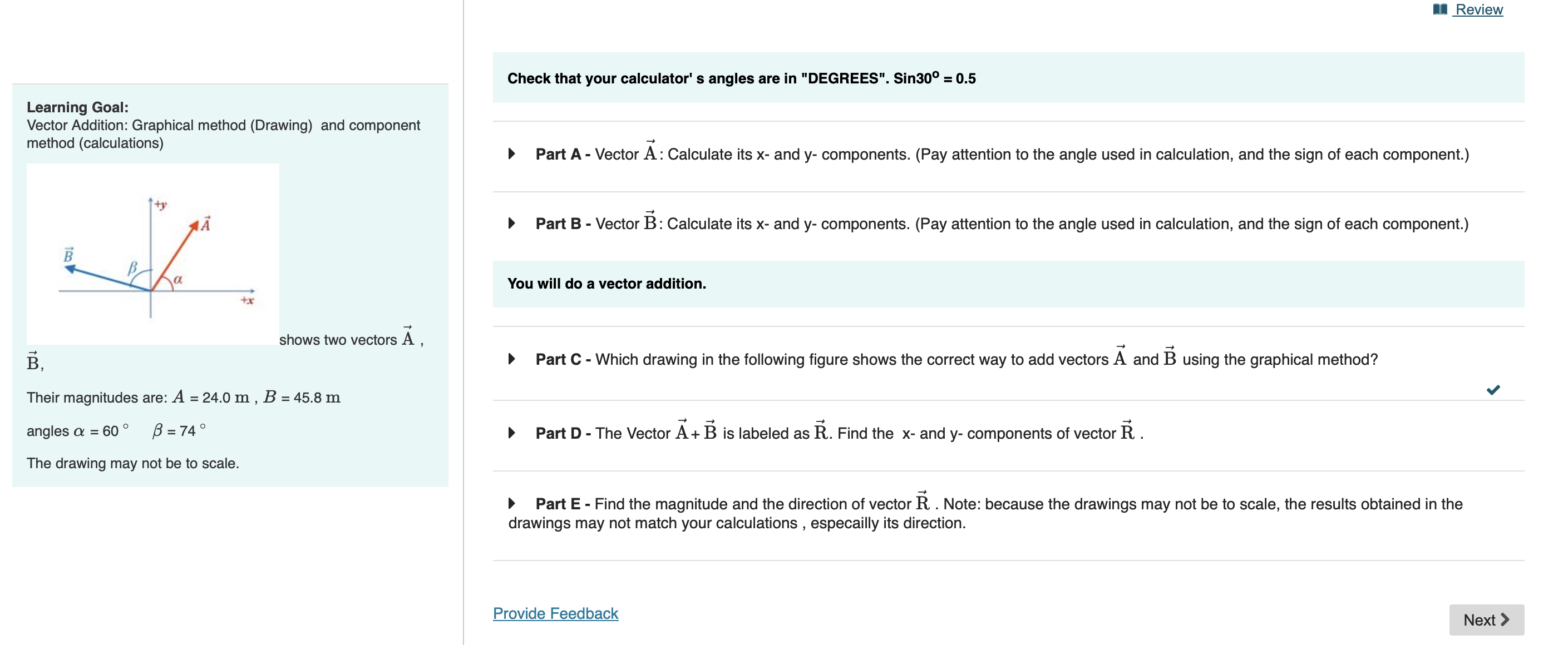 Solved Learning Goal Vector Addition Graphical Method Chegg