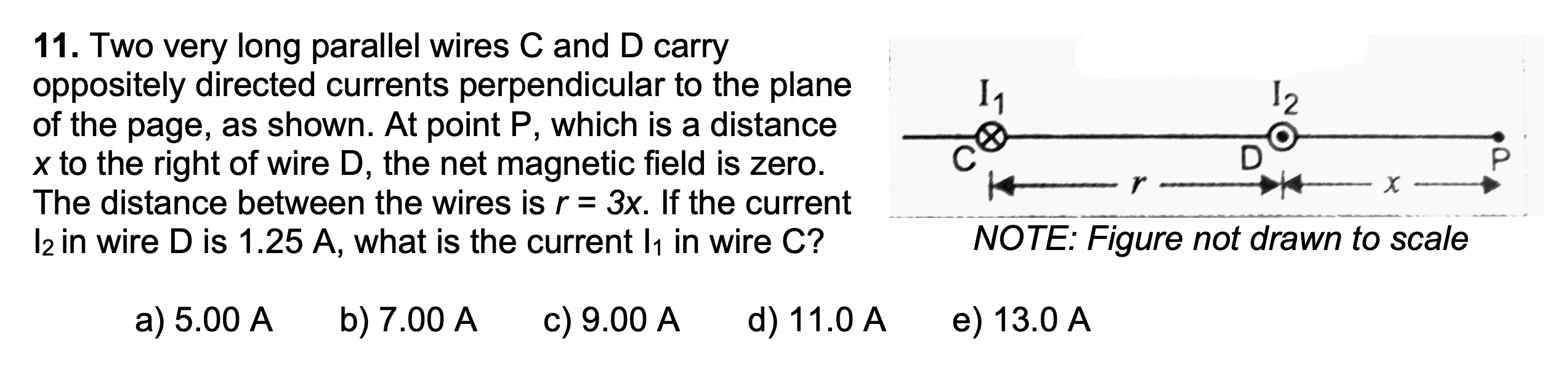 Solved 11 Two Very Long Parallel Wires C And D Carry Chegg