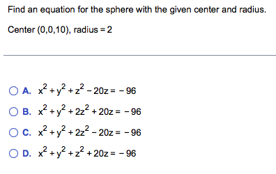 Solved Find An Equation For The Sphere With The Given Center Chegg