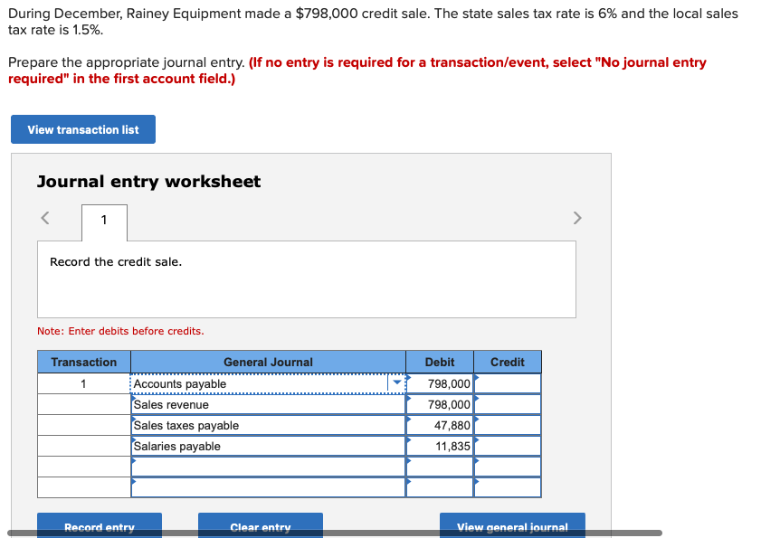 Solved During December Rainey Equipment Made A 798 000 Chegg