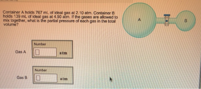 Solved Container A Holds 767 ML Of Ideal Gas At 2 10 Atm Chegg