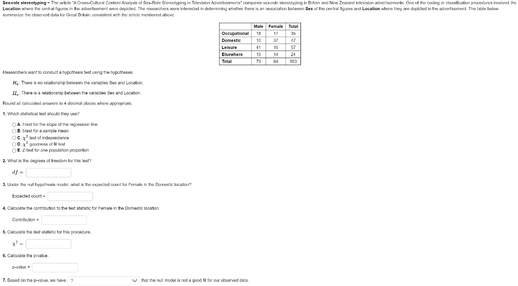 Solved Sex Role Stereotyping The Article A Cross Cultural Chegg