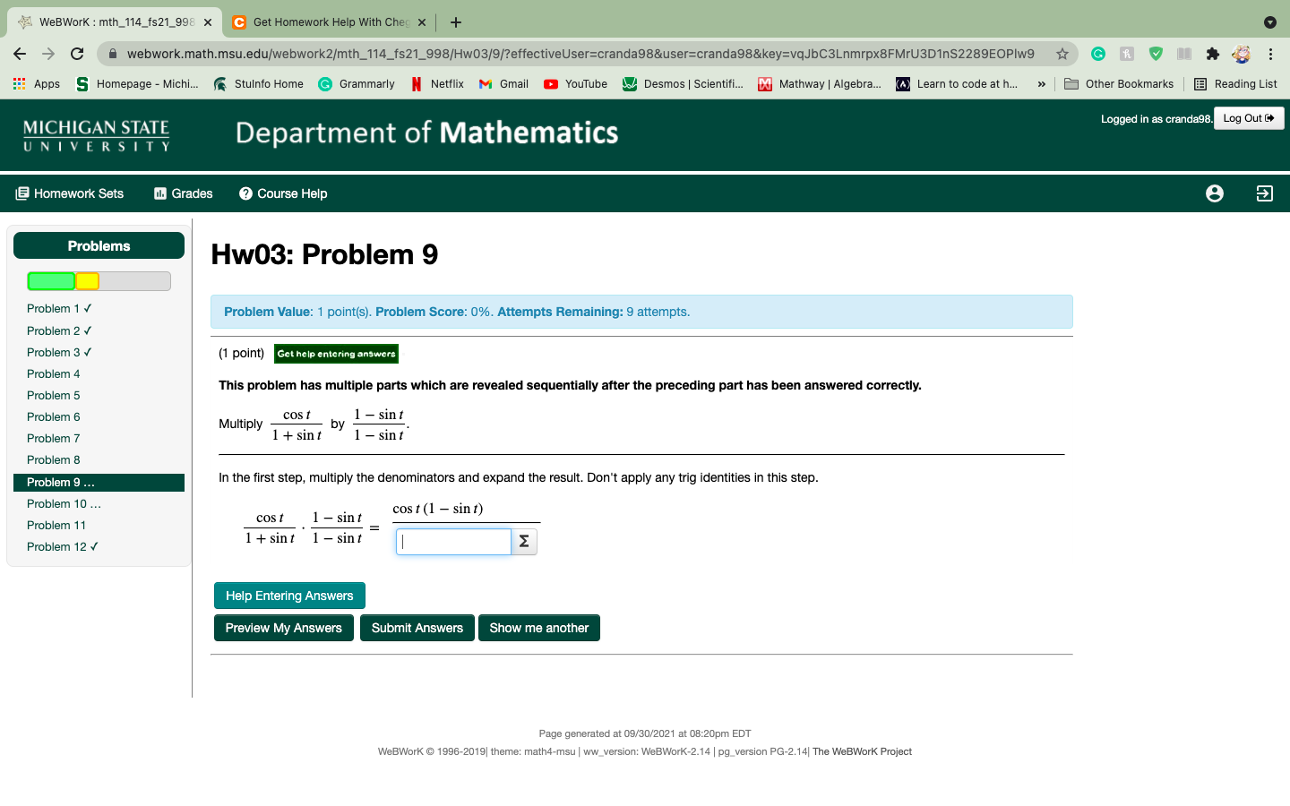 Solved WebWork Mth 114 Fs21 998 X C Get Homework Help With Chegg