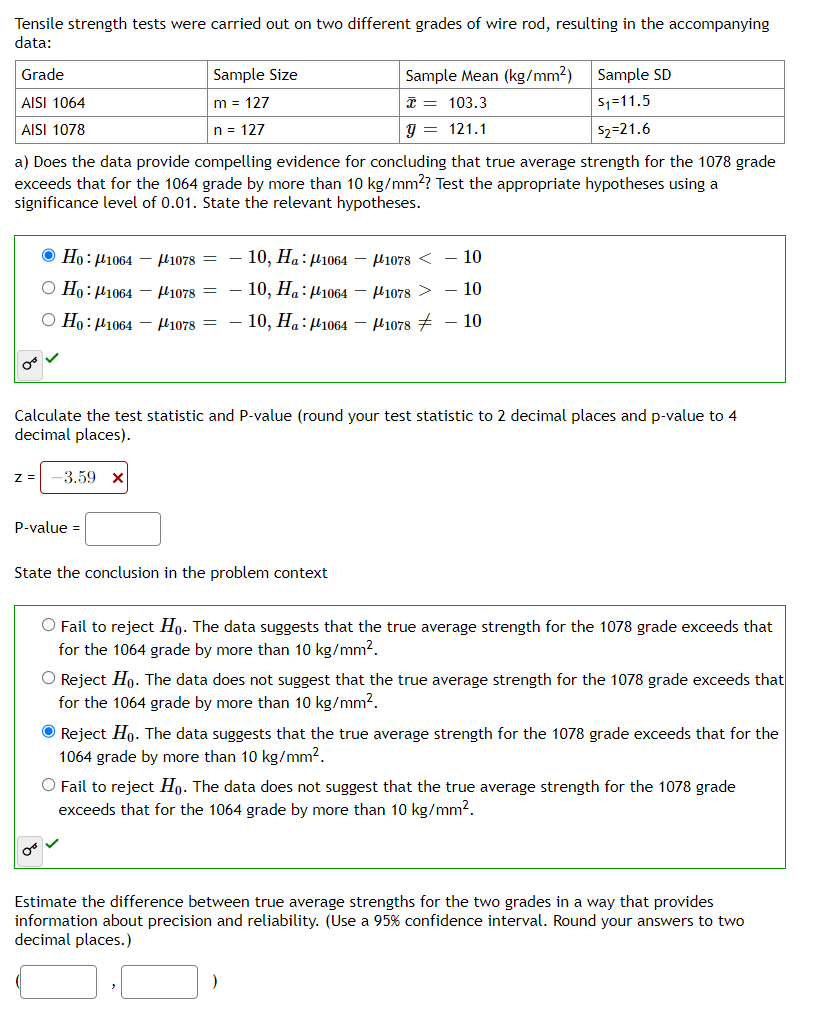 Solved Tensile Strength Tests Were Carried Out On Two Chegg