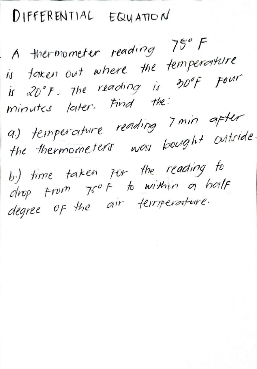 Solved Differential Equation A Thermometer Reading F Is Chegg