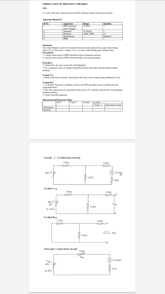 Solved Verification Of Thevenin S Theorem Aim To Verify Chegg