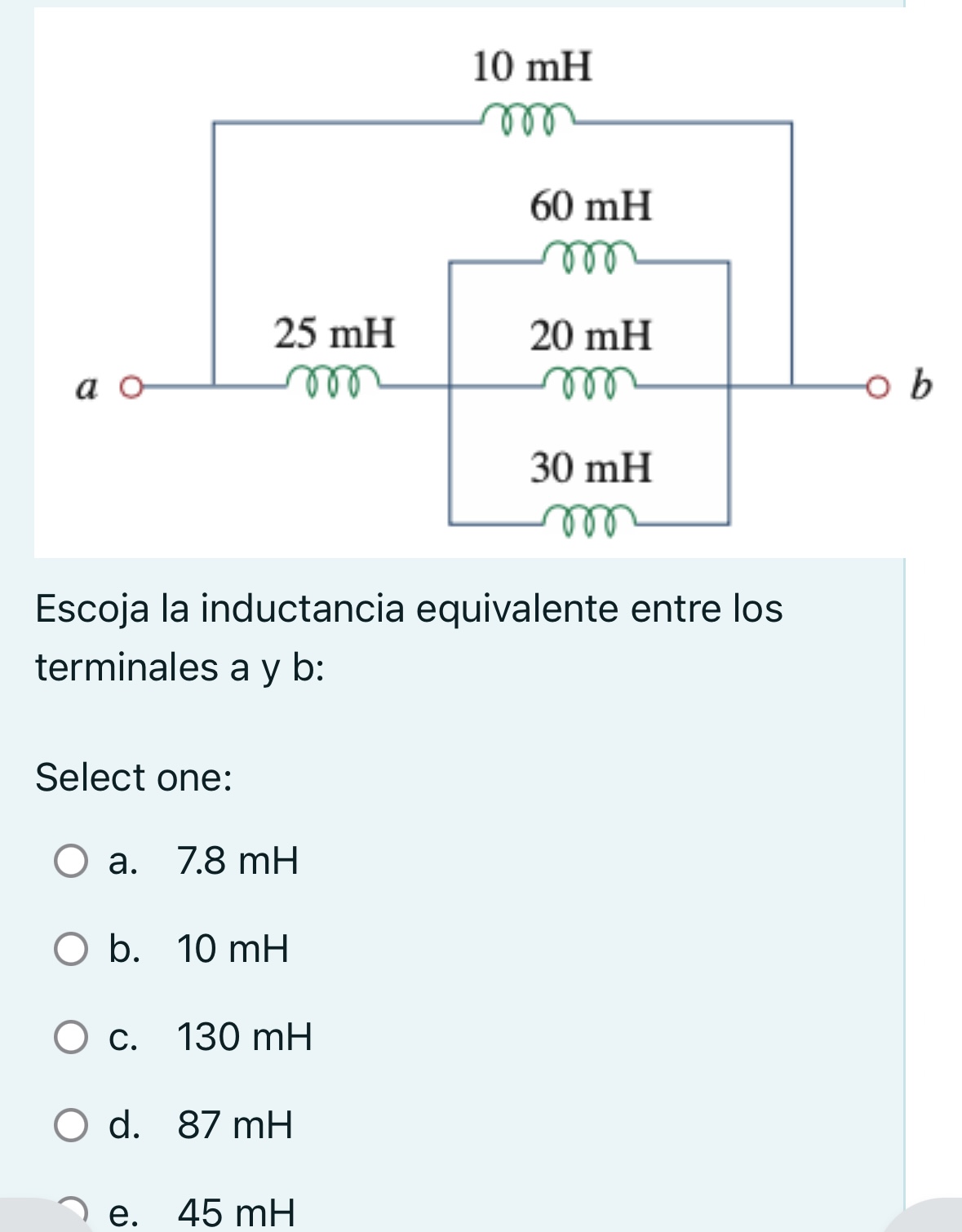 Solved Escoja La Inductancia Equivalente Entre Los Chegg