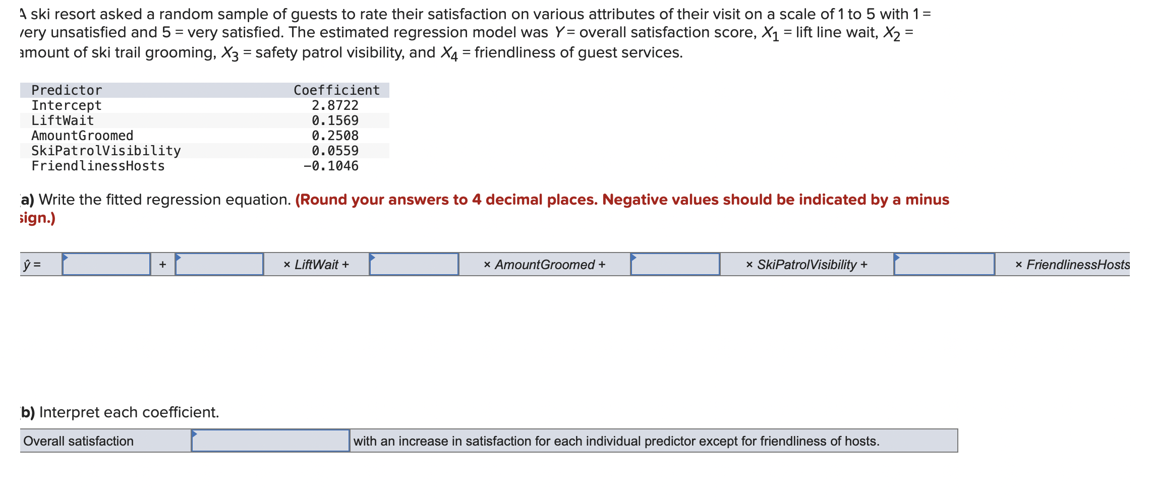 Solved A Ski Resort Asked A Random Sample Of Guests To Rate Chegg