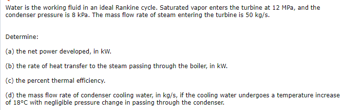 Solved Water Is The Working Fluid In An Ideal Rankine Cycle Chegg