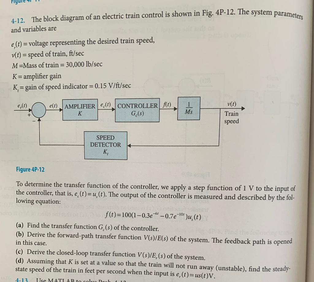 Solved 4 12 The Block Diagram Of An Electric Train Control Chegg