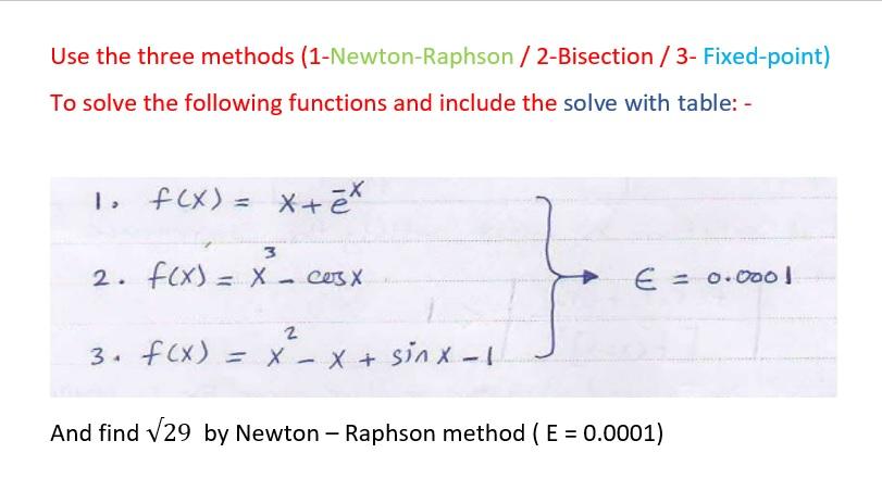 Solved Use The Three Methods Newton Raphson Bisection Chegg