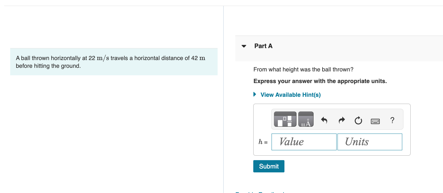 Solved A Ball Thrown Horizontally At 22 M S Travels A Chegg