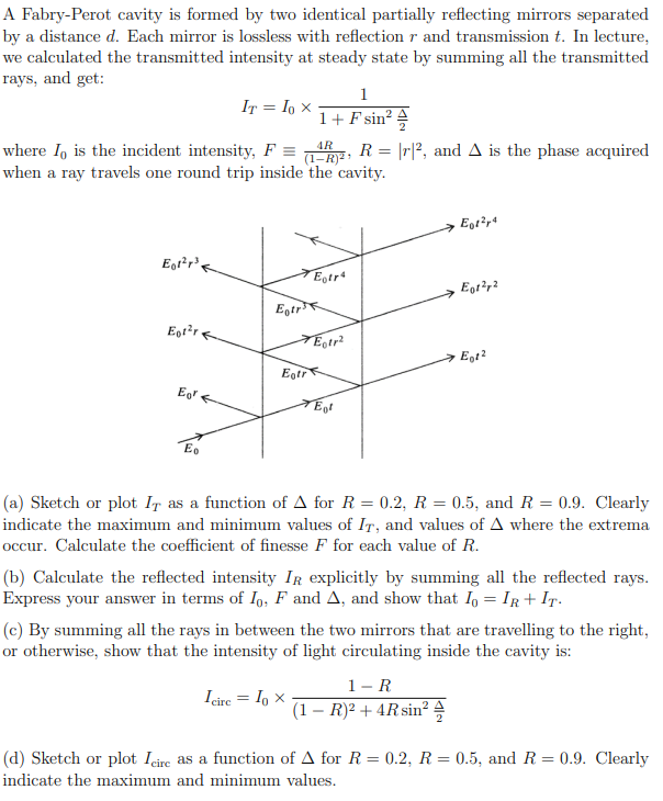 Solved A Fabry Perot Cavity Is Formed By Two Identical Chegg