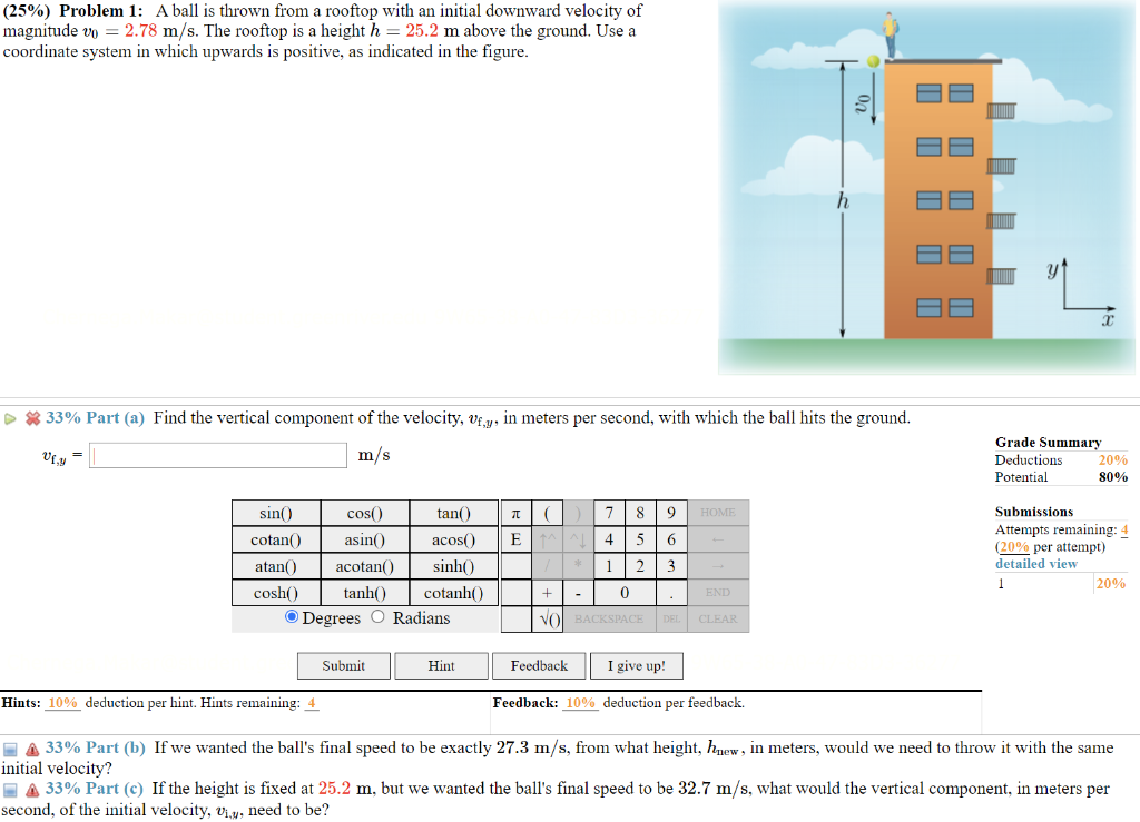 Solved 25 Problem 1 A Ball Is Thrown From A Rooftop Chegg