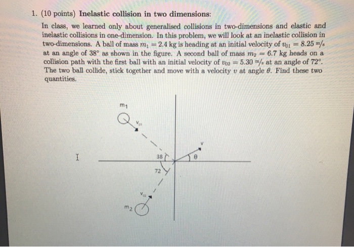 Solved 1 10 Points Inelastic Collision In Two Dimensions Chegg